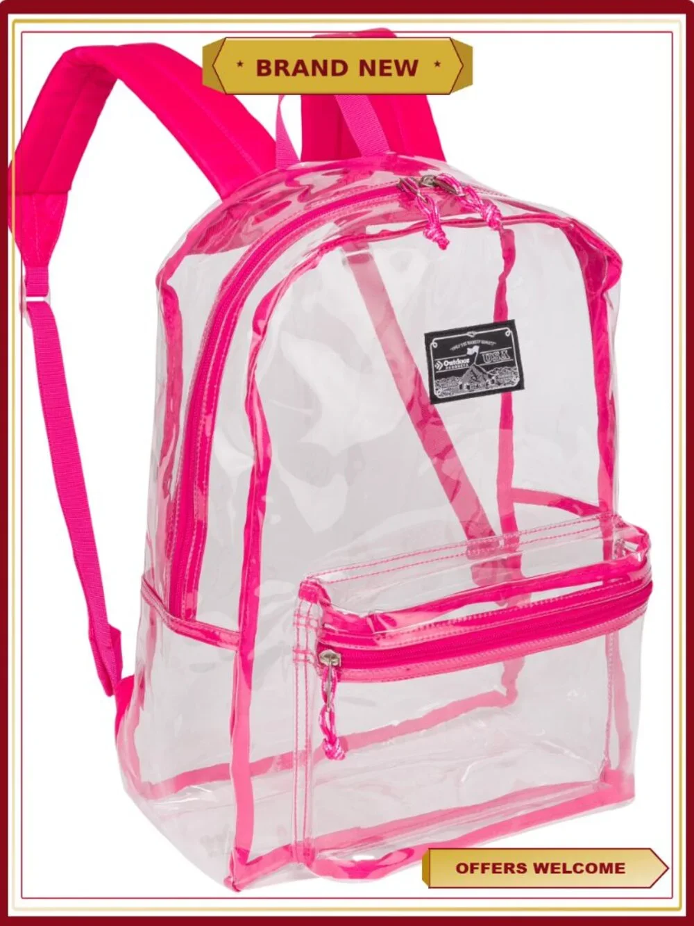 27L Clear Backpack Unisex Teens Durable Stadium Approved
